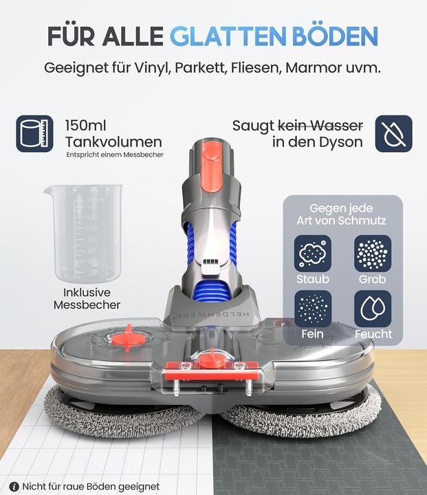 Produktbild Plutoos Wischaufsatz für Dyson elektrisch für V7/V8/V10/V11/V15 Staubsauger Wischmopp Aufsatz mit Wasserta