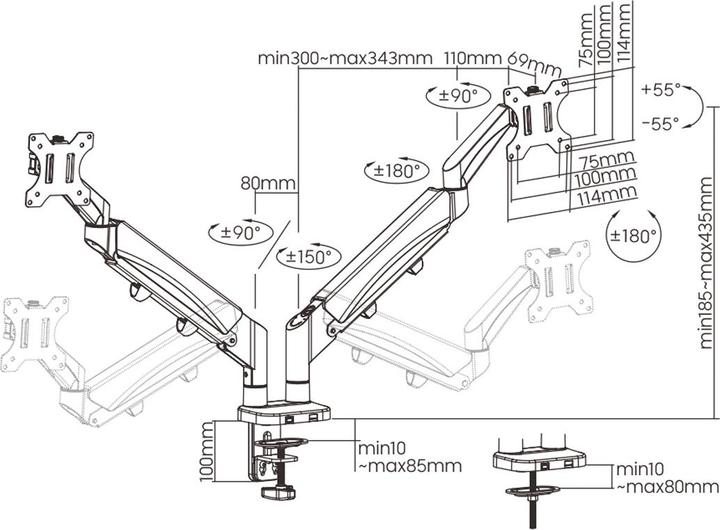 Produktbild Value LCD-Doppelarm, Tischmontage, Platzsparend, Springfeder, 6 Gelenke (Tisch, 32", 18 kg)