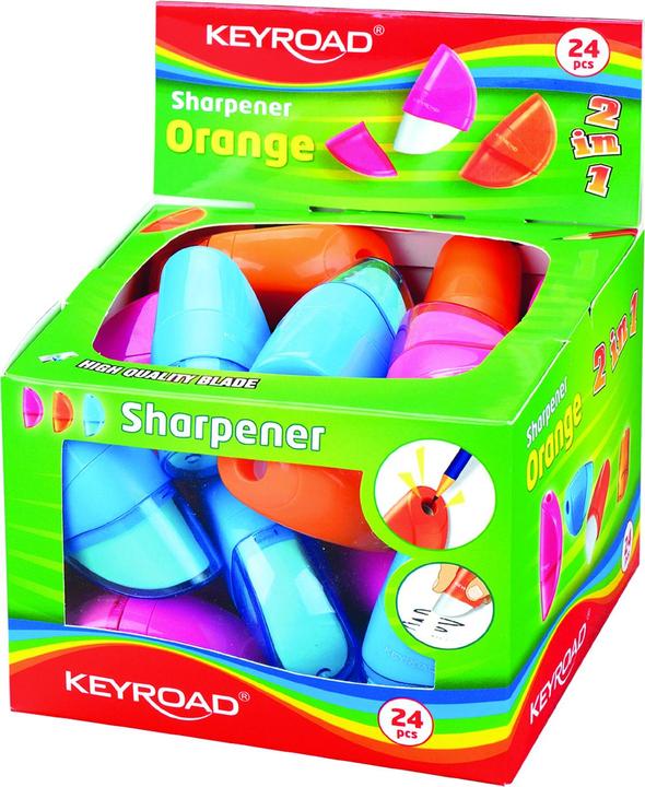Produktbild Keyroad Orangefarbener spitzer, kunststoff, einzeln, mit radiergummi, verpackt im display, farbmischung