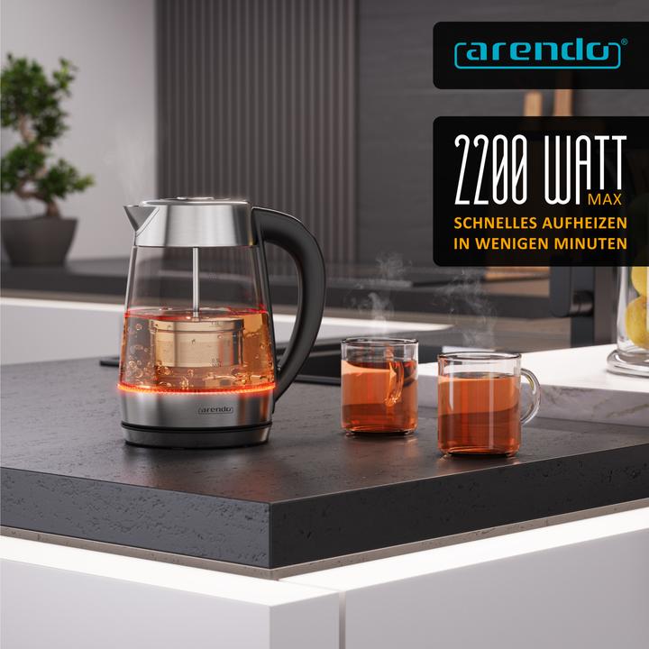Immagine prodotto Arendo Wasserkocher, 2in1 Teebereiter mit Teesieb & 5 Temperaturen, 1.7 l, 2200 W, 40-100°C, LED-Licht (1.70 l)