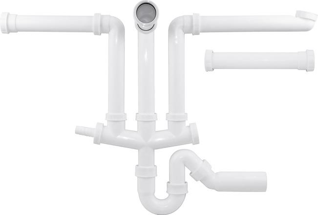 Actual product image Blanco Basin connection with siphon 2x 3 1/2" 1x 1 1/2" 225089 (Tube siphon, 1 1/2“)