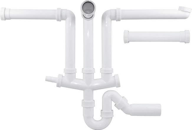 Actual product image Blanco Basin connection with siphon 2x 3 1/2" 1x 1 1/2" 225089 (Tube siphon, 1 1/2“)