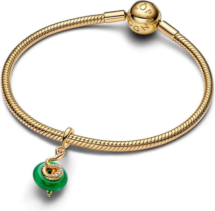 Image du produit Pandora Snake Green Murano Glass Dangle Charm (Plaqué or, Métal, Verre)