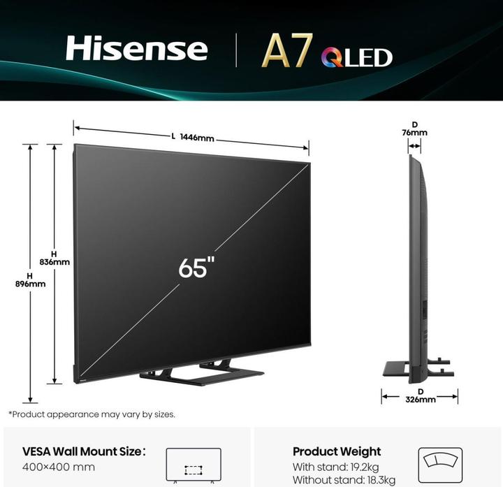 Image du produit Hisense TV 65A7Q (65", QLED, 4K, 2025)