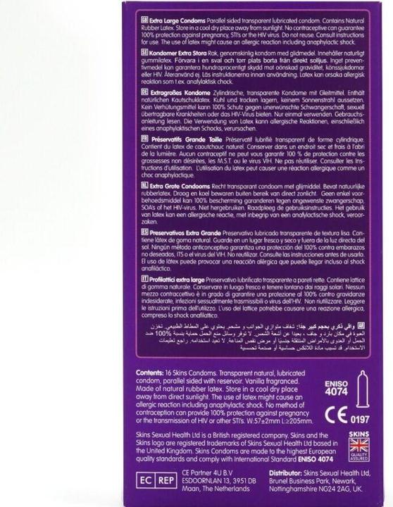 Produktbild Skins Extra Large» 16 XXL Kondome aus kristallklarem Latex - ohne Latexgeruch (16 Stk.)
