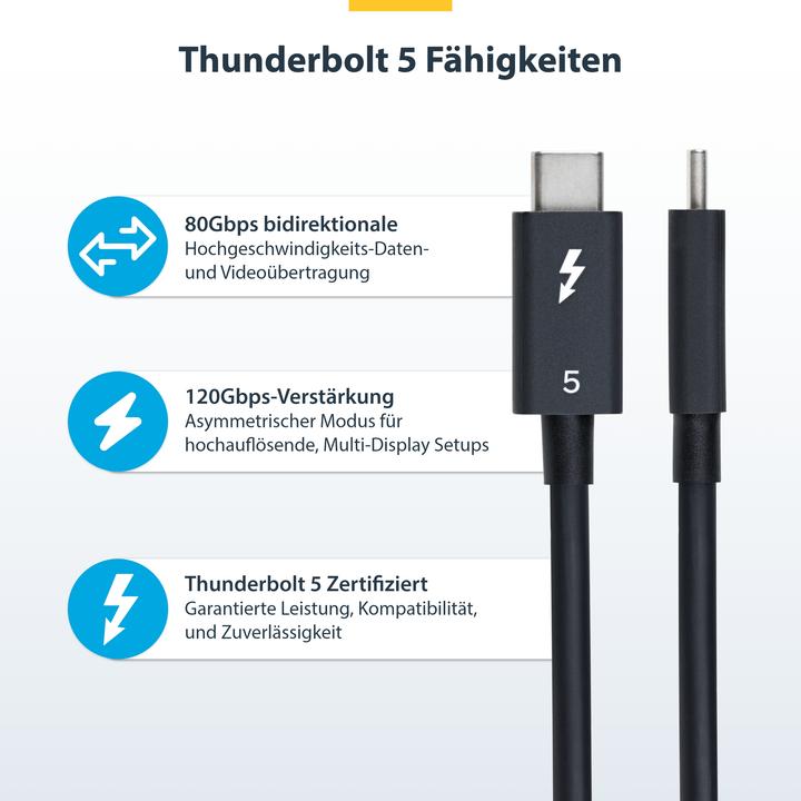 Produktbild StarTech Cable Thunderbolt 5, 240W PD, 8K, 0,8m (0.80 m, USB 4.0, 240 W)