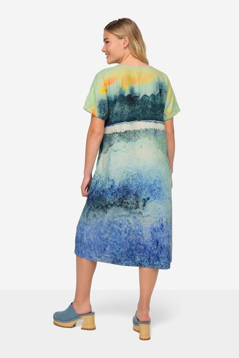 Actual product image Laurasøn A Line Landscape Print Linen Blend Dress Crew Neck Short Sleeve (XXL)