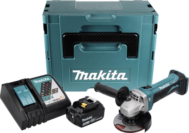 Actual product image Makita DGA 452 RT1J Battery angle grinder 18 V 115 mm + 1x battery 5.0 Ah + charger + Makpac (115 mm)