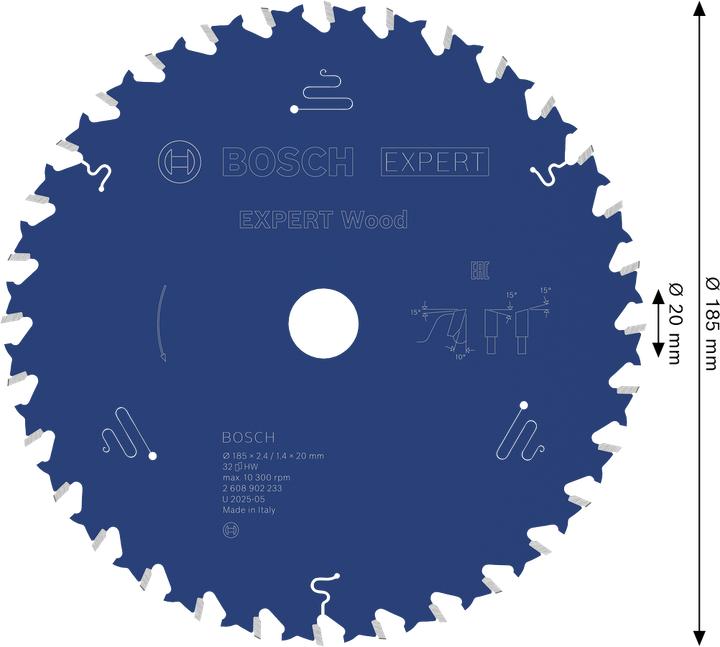 Actual product image Bosch Professional Zubehör EXPERT Wood Kreissägeblatt, 185x20 mm, T32