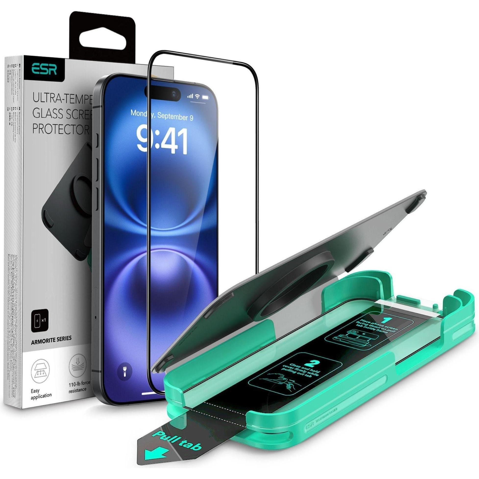 ESR Armorite Displayschutz (1 Stück, Apple iPhone 16), Smartphone Schutzfolie, Transparent