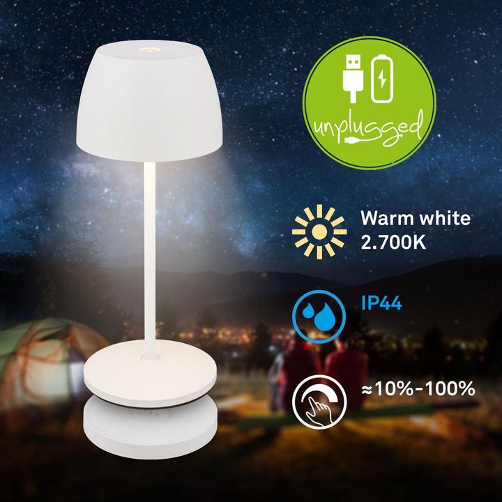 Image du produit Briloner Lampe de table LED rechargeable avec station de recharge, Mini, Touch, Blanc mat (150 lm)