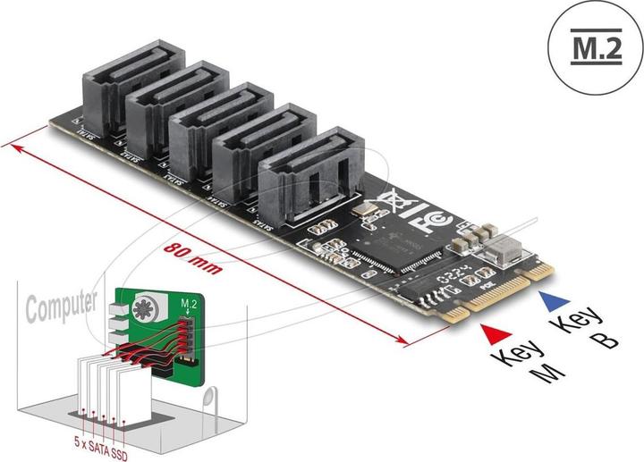 Image du produit Delock M.2 2280 Key B+M Kontroller zu 5 x SATA