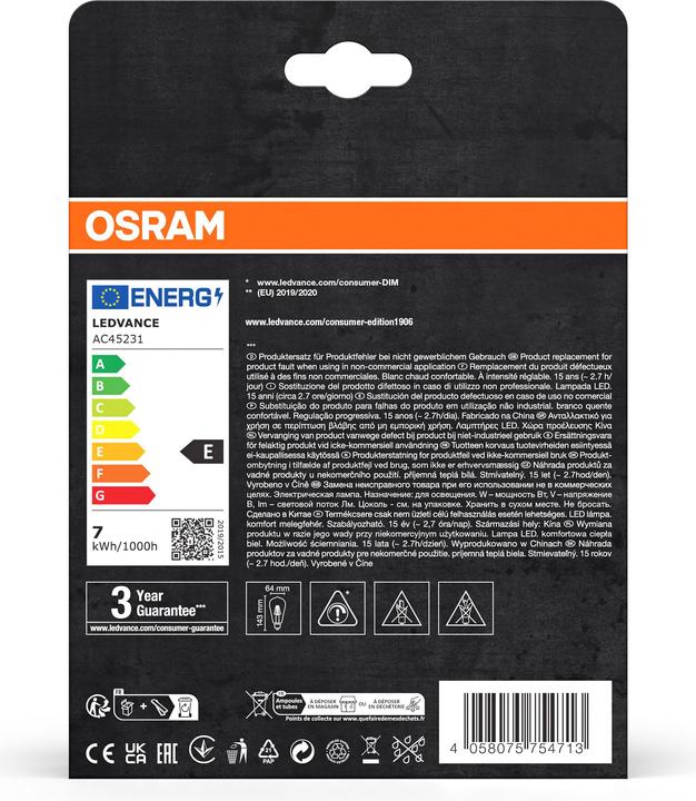 Image du produit Osram Vintage 1906 (E27, 6.50 W, 725 lm, 2 x, E)