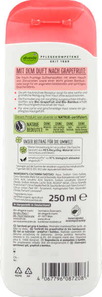 Nährwerte und Zutaten dm alverde Duschgel Grapefruit Bambus (250 ml)