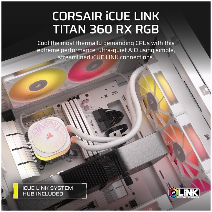 Image du produit Corsair iCUE LINK TITAN 360 RX RGB White AIO, 360mm Radiator, Liquid CPU Cooler
