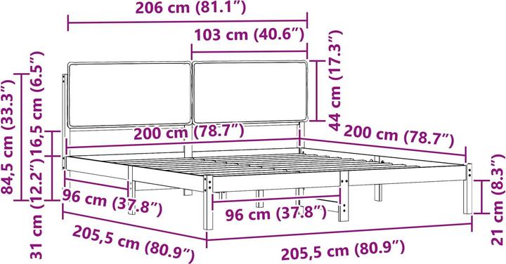 Actual product image vidaXL Bettrahmen (200 x 200 cm)