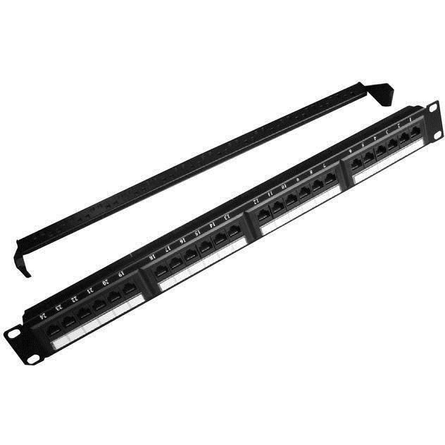Gembird 48,30cm (19") Patch Panel, 24-Port 1HE cat.5e mit hinteren Kabelführung, schwarz, Server Zubehör, Schwarz