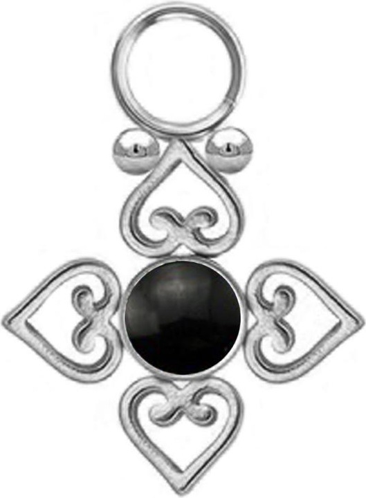 Produktbild Star Piercing Anhänger silber schwarzer Onyx Stein vier filigrane Herzen (Mineralisch, ohne Messing, Chirurgenstahl 316L)