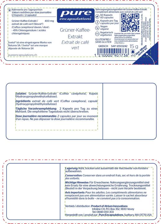 Actual product image Pure encapsulations Grüner Kaffee Extrakt (60 Piece, Capsules, 30 g)