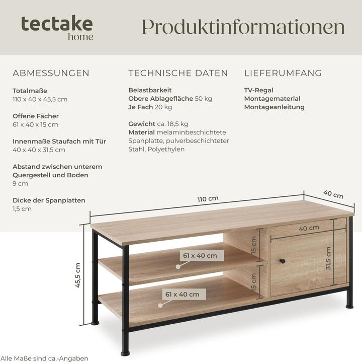 Image du produit tectake Meuble bas Durban 110x40x45,5cm