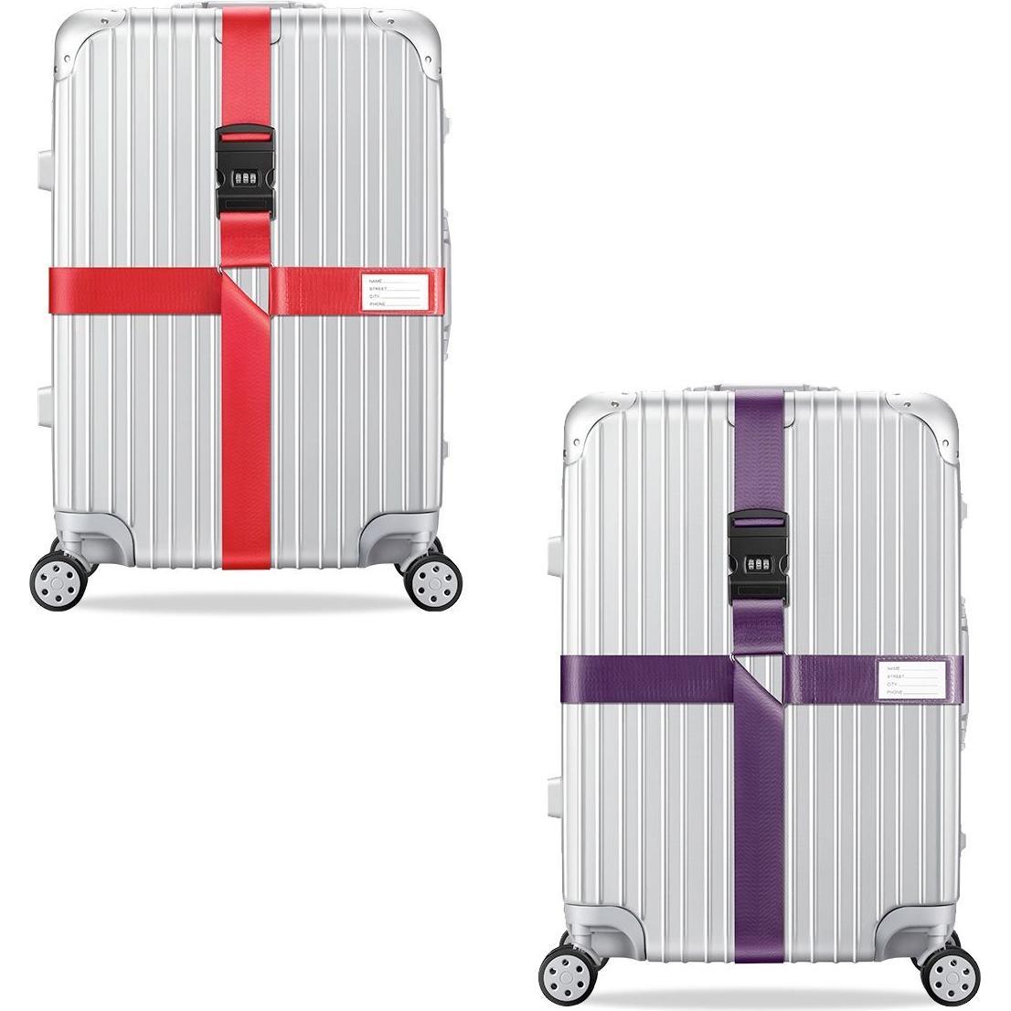König Design, Reisezubehör, 2x Kreuz Kofferband Koffergurt Gepäckband Kofferriemen Gepäckgurt Zahlencode Set, Rot