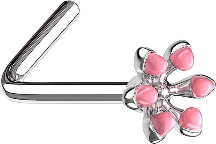Immagine prodotto Star Piercing Nasenstecker gewinkelt silber emaille Blume pink (Ottone, Acciaio chirurgico 316L)