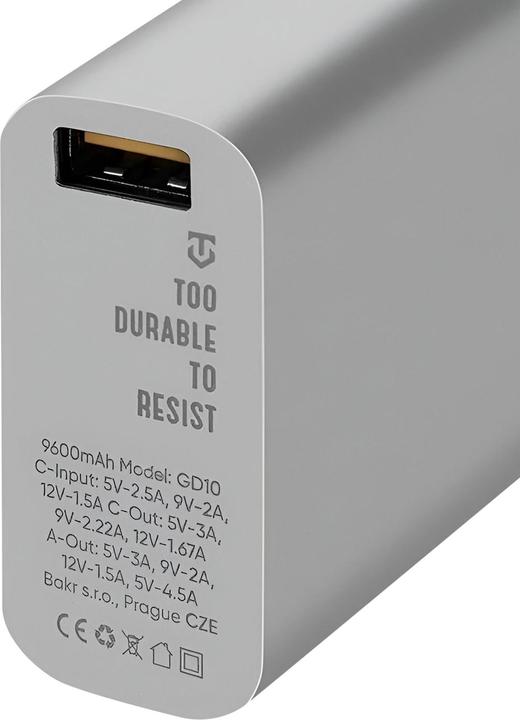 Actual product image Tactical 9600mAh Powerbank Brick Grey + USB-C cable (9600 mAh, 22.50 W, 35.52 Wh)