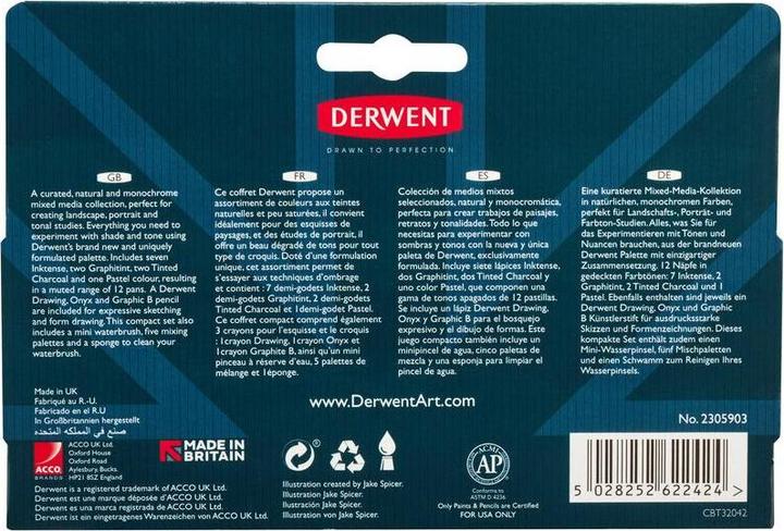 Immagine prodotto Derwent Ombra e tonalità in un mediaset misto (Nero, Bianco, Storm Grey, Grigio grafite, Braci bruciate, Seppia, Rosso veneziano, Sanguigna, Marte Arancione, Inchiostro seppia, Terra bruciata, Autunno Marrone, 16 x)