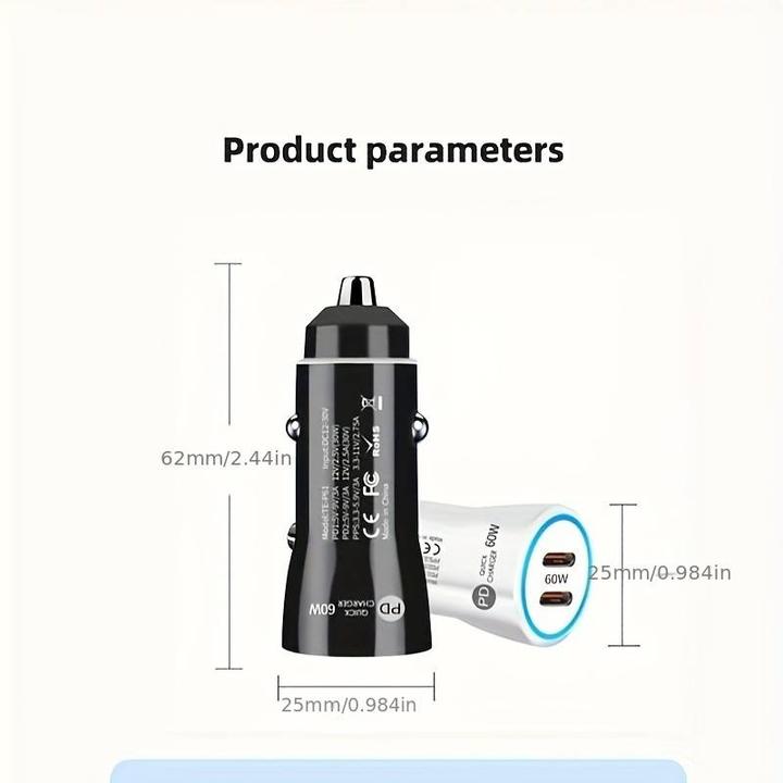 Produktbild PhoneLook Ladeadapter Zigarettenanzünder 60W Doppel USB-C Ladegerät PD 3.0 Power Delivery