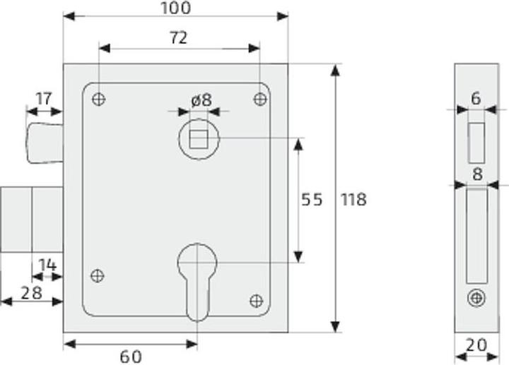 Actual product image Abus Screw-on lock ASS HF PZ with lifting latch, DIN R + L (Profile cylinder)