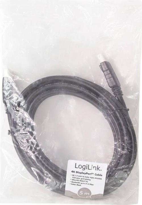Image du produit LogiLink CD0103 Câble DisplayPort DP/M vers DP/M, 4K/60Hz, CCS, noir, 5m (5 m)