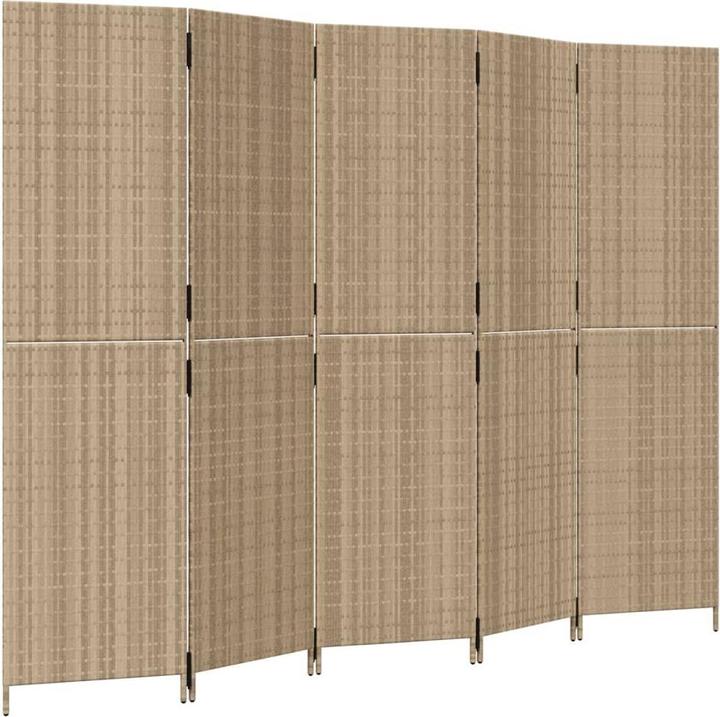 Produktbild vidaXL Paravent 5-tlg. Beige Poly Rattan,Farbe: Beige,Material: Poly
