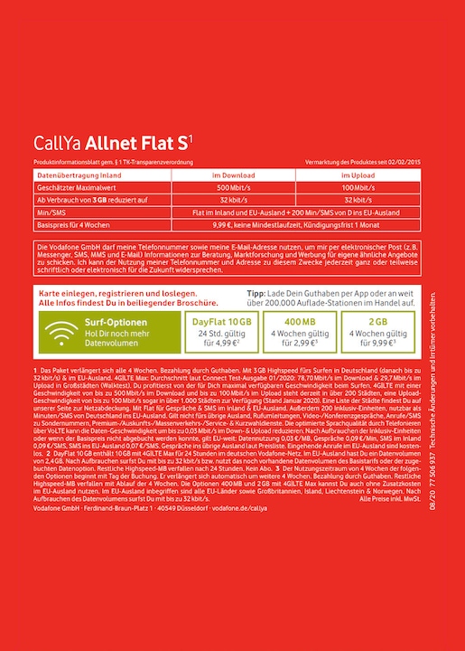 Actual product image Vodafone CallYa Smartphone Special Triple New