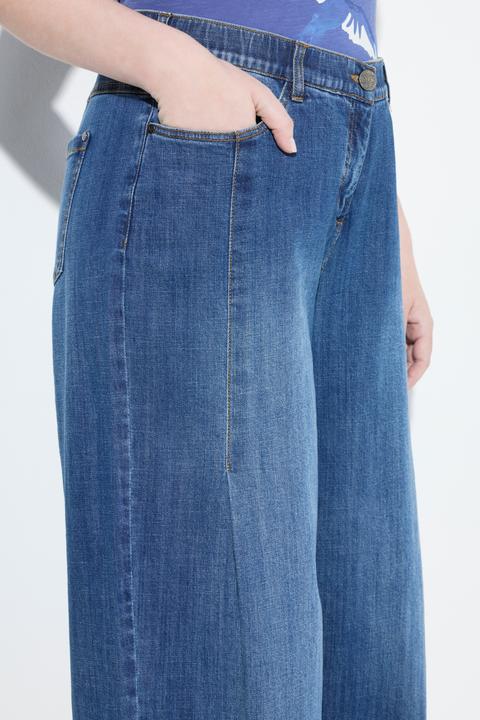 Immagine prodotto Ulla Popken Jeans modello Mary in denim elasticizzato con taglio della gamba ampio e orli sfrangiati (44)