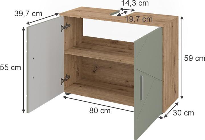 Produktbild Vicco Waschbeckenunterschrank Irma, Salbeigrün/Artisan, 80 x 59 cm mit 2 Türen (80 x 30 x 59 cm)