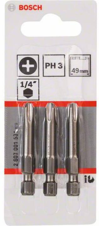 Produktbild Bosch Professional Zubehör Schrauberbit Extra-Hart PH 3, 49 mm, 3er-Pack (Kreuz Phillips PH)