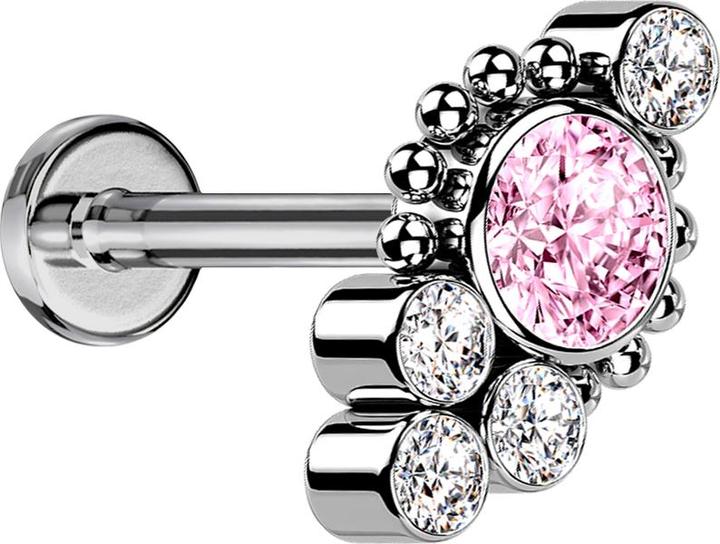 Immagine prodotto Star Piercing Micro Labret filo interno argento palline quattro cristalli argento cristallo rosa (senza ottone, Titanio)