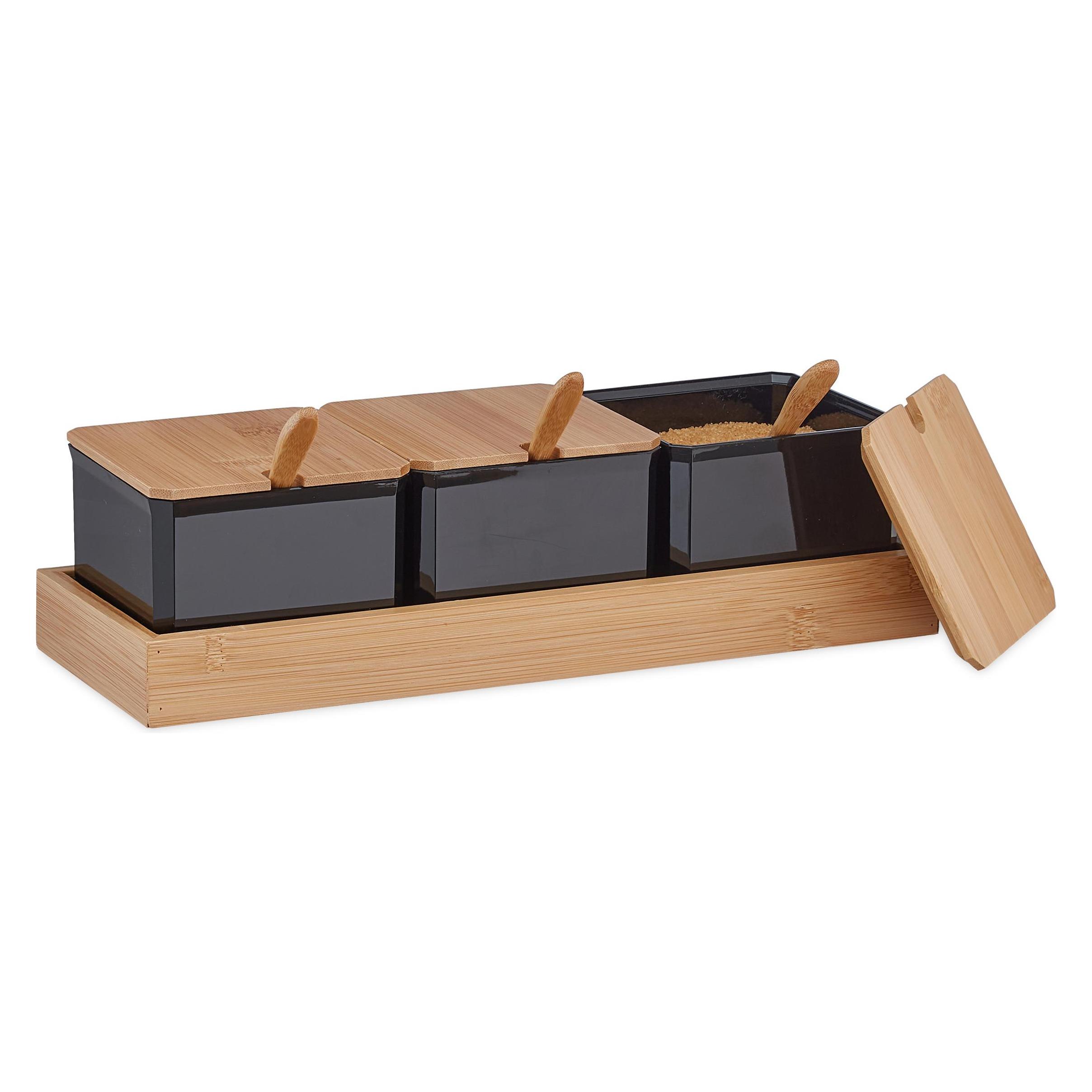 Relaxdays Set Kruidenpotjes, Keuken Organisatoren, Bruin