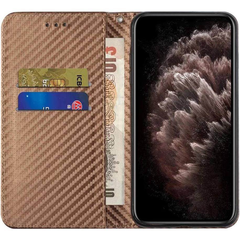 Thumbnail - Cover-Discount Xiaomi Poco X5 Pro - Carbon Look Flip Case Hülle braun (Xiaomi Poco X5 Pro, Xiaomi Redmi Note 12 Pro 5G),...