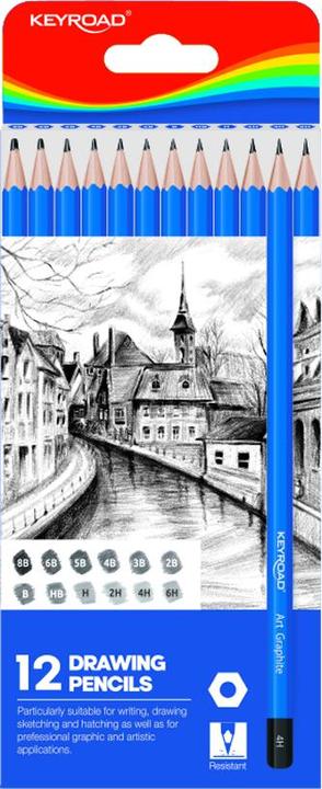 Keyroad Skizzierstift-set, 8,8 x 21,4 x 0,9 cm, 12-teilig, anhänger (2B, 2H, 3B, 4B, 4h, 5B, 6B, 6H, 8B, B, H, HB, 12x)