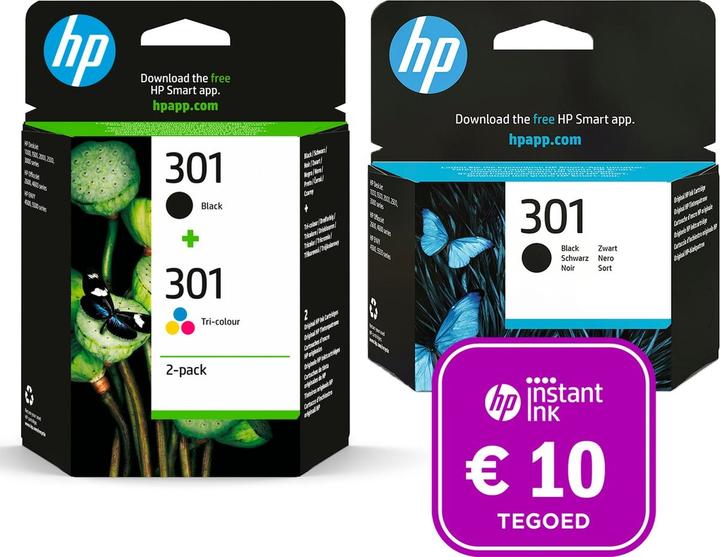 Productafbeelding HP 301 - Inktcartridge kleur & 2x zwart (3-pack) + Instant inkt tegoed