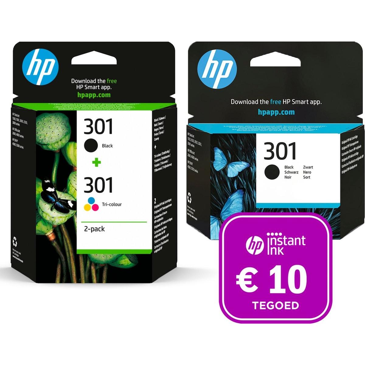 HP, Cartucce, 301 - Cartucce d'inchiostro in bianco e nero (confezione da 3) + Inchiostro Istantaneo