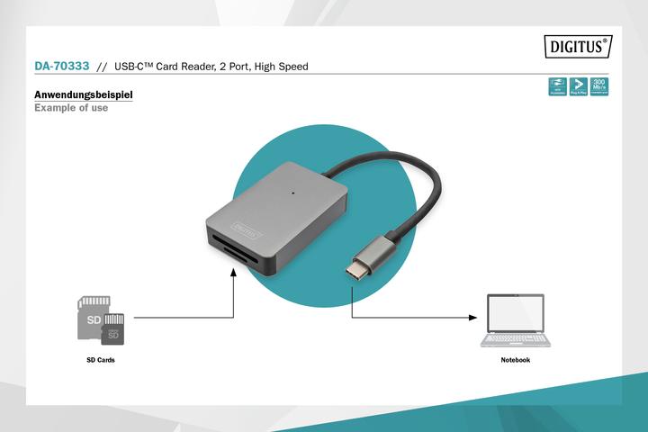 Produktbild Digitus USB-C Card Reader, 2 Port, High Speed (USB 2.0)