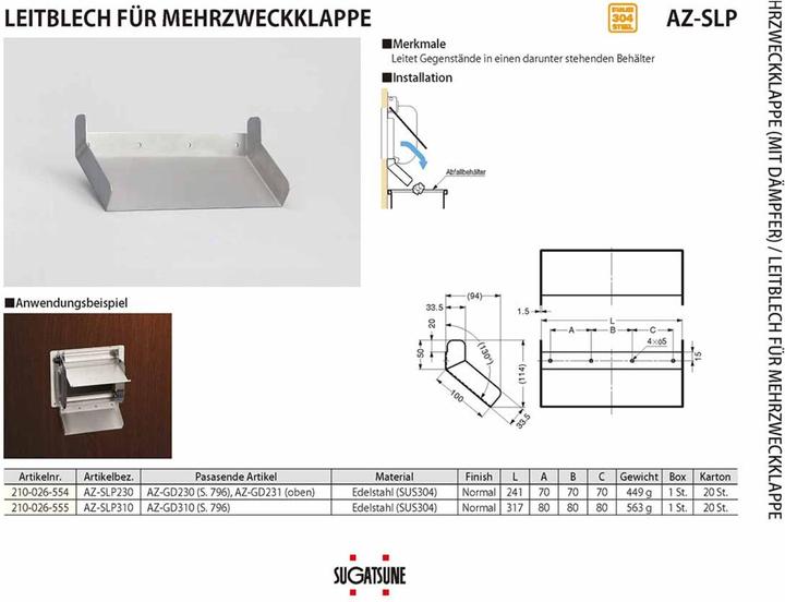 Produktbild Sugatsune Leitblech für Mehrzweckklappen