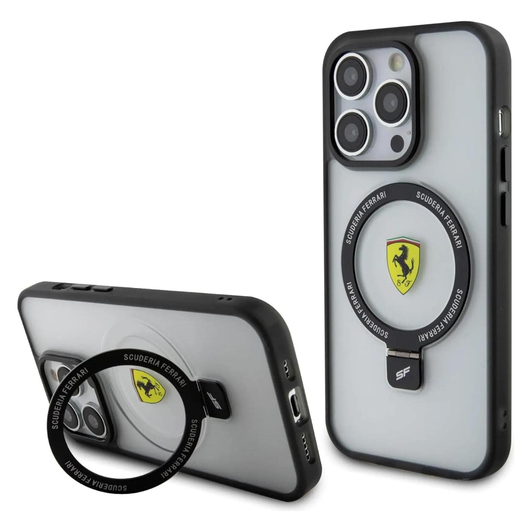 Ferrari FEHMP15LUSCAH IPhone 15 Pro 6.1" Transparent Hardcase Ring Stand 2023 Collection MagSafe (Apple IPhone 15 Pro), Smartphone Hülle, Transparent