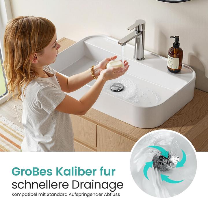 Image du produit Emke Lavabo à poser, Céramique, Montage mural/à poser, Blanc Brillant, avec trou pour robinet, 700x400x11 (400 mm, 700 mm)