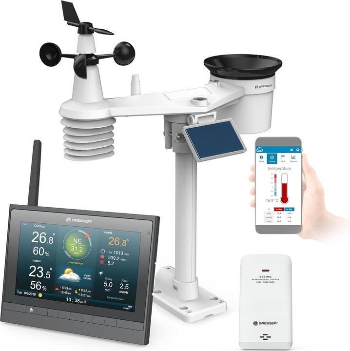 Bresser Weerstation - MeteoChamp - 7-in-1 Sensor - WLAN - Binnen & Buiten incl. Solar