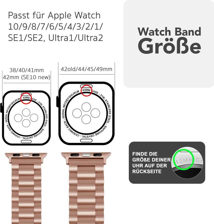 Produktbild Nalia Mova Edelstahl-Armband für Apple Watch, Metallarmband gebürstet - Stabil, Rostfrei & Matt (Edelstahl 316L)