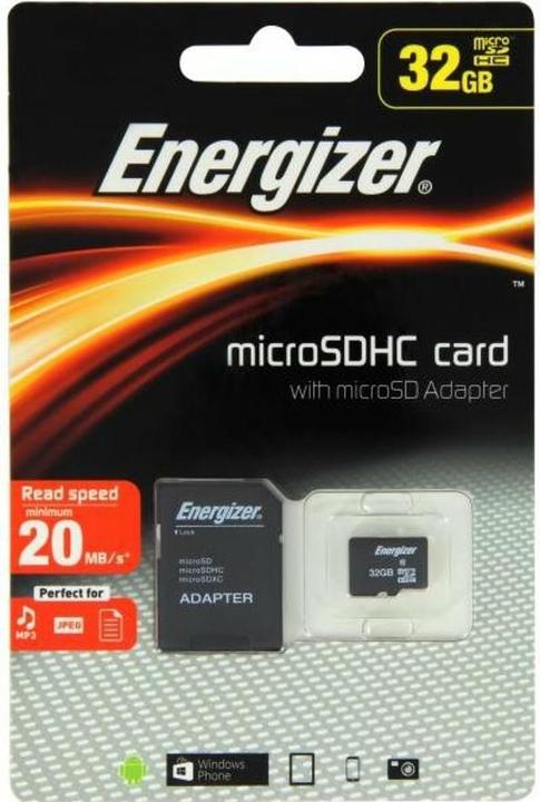 Energizer Classic 32GB Micro SDHC with Adapter Minimum 20 MB/sec (32 GB, microSDHC, U1)