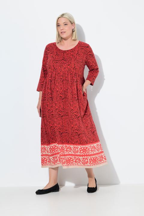 Image du produit Ulla Popken Robe en jersey. Décolleté rond et manches 3/4. Poches et coupe évasée (50, 52)